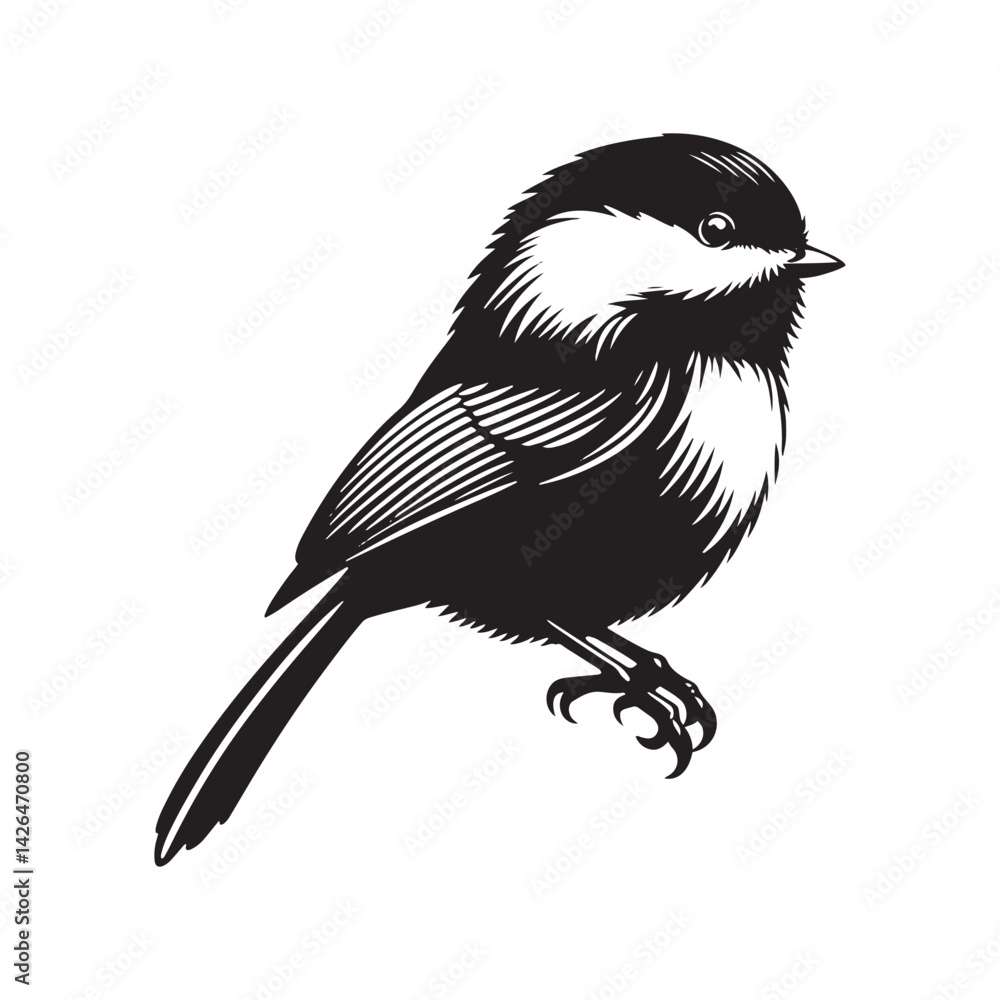 Obraz premium Black-capped chickadee Bird Silhouette - Illustration of Black-capped chickadee, - Minimalist Black-capped chickadee Design .