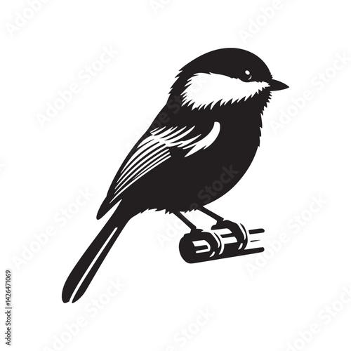 Black-capped chickadee Bird Silhouette - Illustration of Black-capped chickadee, - Minimalist Black-capped chickadee Design .