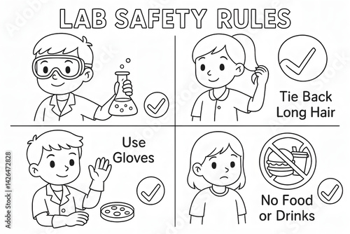 Lab Safety Rules Illustration for Children Educational Coloring Page