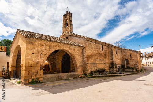 Obraz na płótnie Old stone church with bell tower in the beautiful town of Beceite, Teruel, w salonie