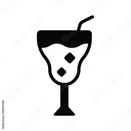 A well designed glyph icon showing cocktail glass with a straw in it