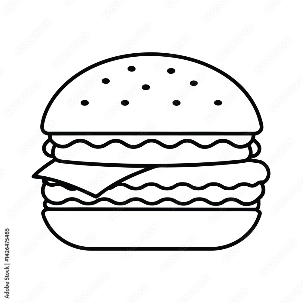 Burger icon minimalist line art illustration perfect for fast food restaurant designs and menu Burger icon minimalist line art illustration perfect for fast food restaurant designs and menu