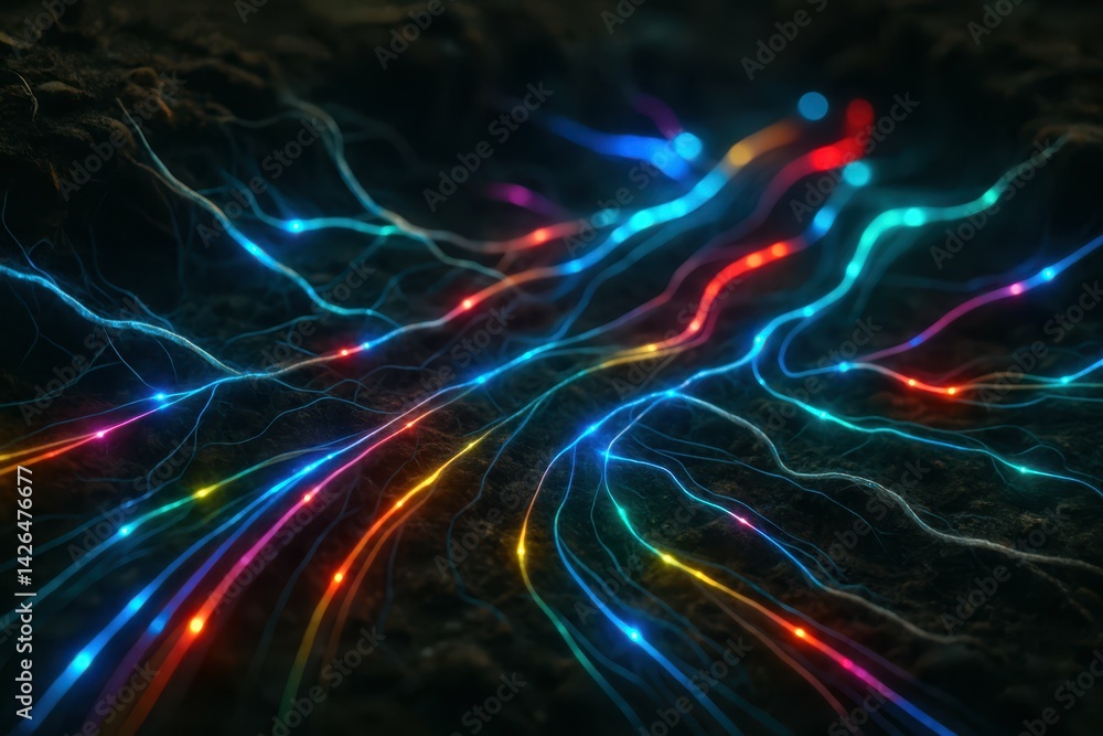 Glowing Mycelium Network Illuminating the Forest Floor at Night Glowing Mycelium Network Illuminating the Forest Floor at Night