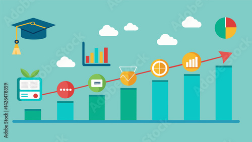 A visual timeline depicting the gradual increase in education costs supported by statistics and facts.. Vector illustration