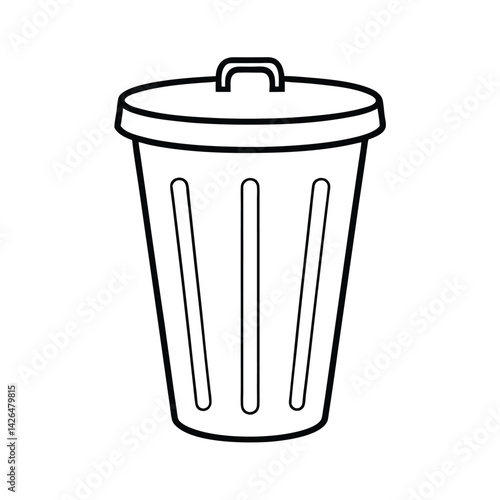 Simple black and white outline illustration of a covered wastepaper bin vector image