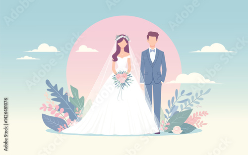 vector illustration of bride and groom 