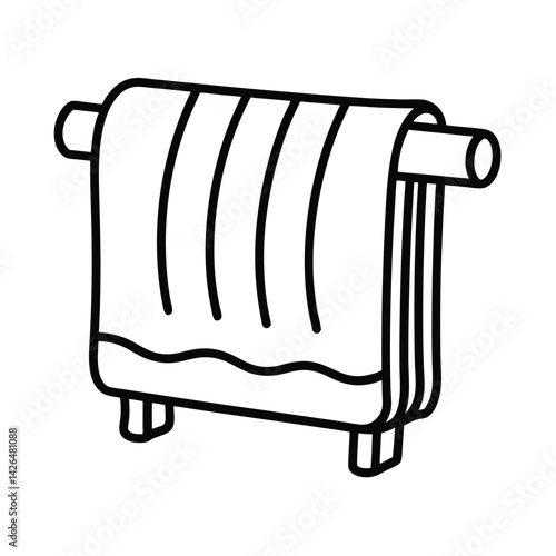 Line art illustration of a towel warmer rack with towels for bathroom concept