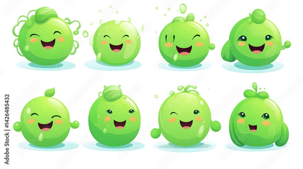 Fototapeta premium Humorous green shampoo character smiling in a cheerful way on white background