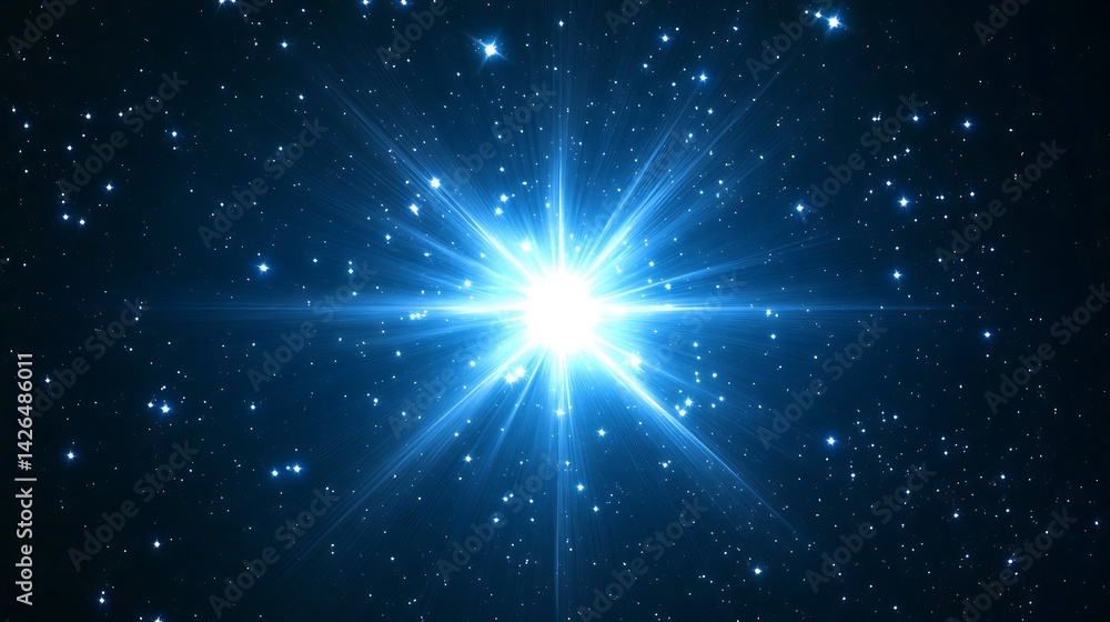 Glowing Star Burst in Deep Space with Distant Stars Twinkling Glowing Star Burst in Deep Space with Distant Stars Twinkling