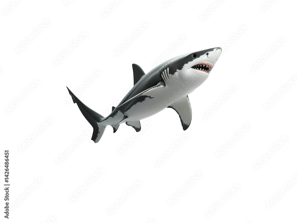 Fototapeta premium Realistic Illustration of a Great White Shark Swimming in the Ocean