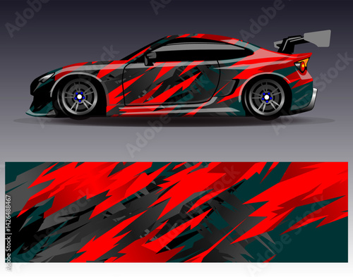Car wrap design vector. Graphic abstract stripe racing background designs for vehicle, rally, race, adventure and car racing livery