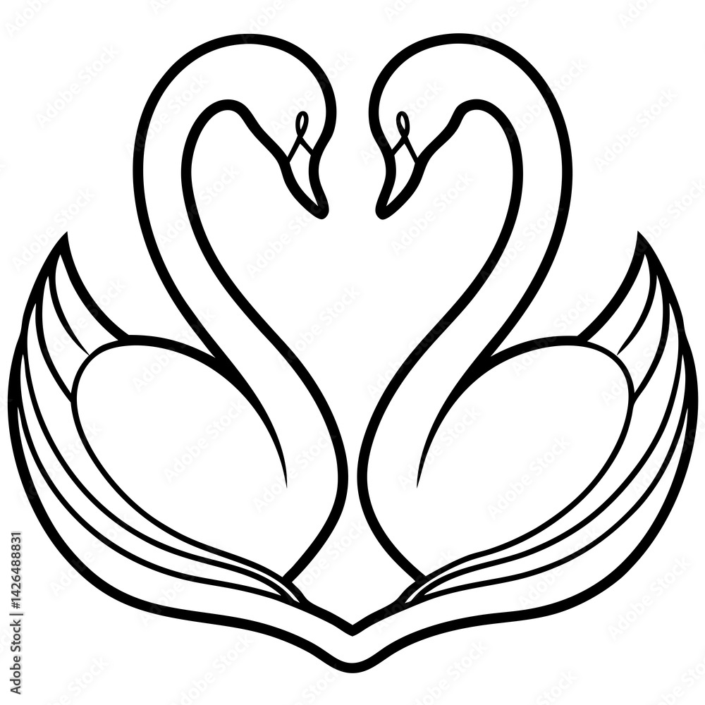 Heart-Shaped Swans on Water - Minimalist Line Art Heart-Shaped Swans on Water - Minimalist Line Art