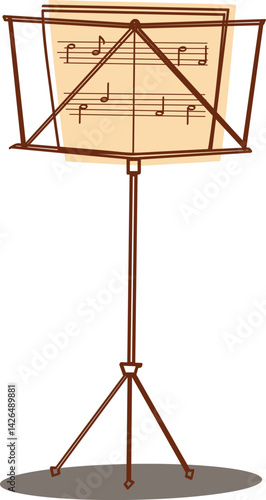 Vector illustration of a music stand with sheet music. Perfect for concert posters, music school materials, orchestral event designs, and educational content.