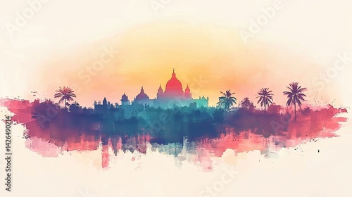 A traditional Mysore Dasara celebration poster with watercolor strokes and cultural elements