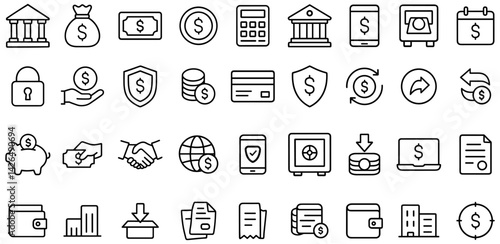 Diverse banking and finance icons illustration, offering comprehensive services at your fingertips