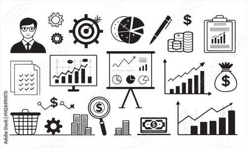 Business Analytics & Finance Icon Set - Data Visualization Vector
