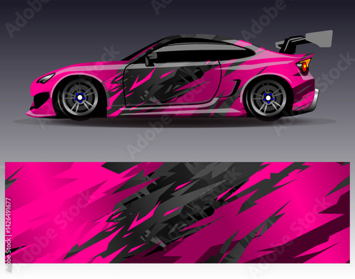 Car wrap design vector. Graphic abstract stripe racing background designs for vehicle, rally, race, adventure and car racing livery