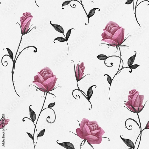 Seamless pattern with roses. A light background. Stock illustration.