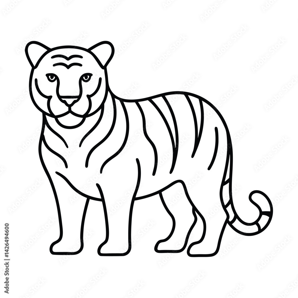 Fototapeta premium Simple line art of standing tiger illustration wild animal outline vector