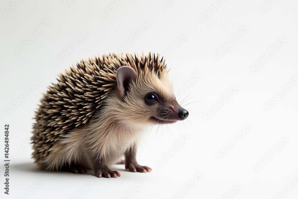 Obraz premium A solitary hedgehog against a stark white backdrop, sleep, nature, portrait