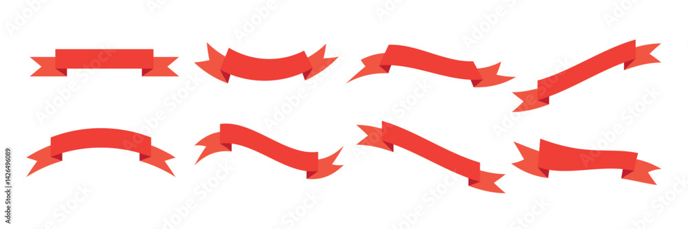 Collection of isolate red ribbon on white background for design decoration elements of sale banner and advertisement by illustrator vector , EPS file. Collection of isolate red ribbon on white background for design decoration elements of sale banner and advertisement by illustrator vector , EPS file.