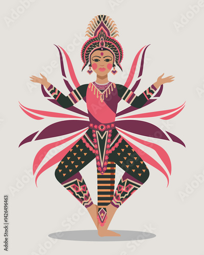 Elegant Khmer Apsara Dancer Illustration in Traditional Costume and Lotus Decoration, Cultural Performance
