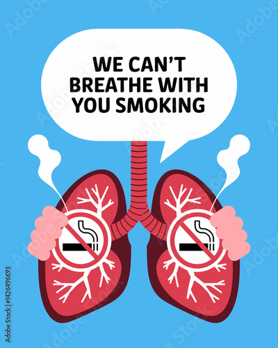 No Smoking Message: Human Lungs Graphic with Warning Sign for Respiratory Health