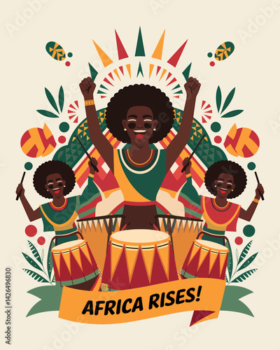 Vibrant Illustration of African Women Playing Drums Celebrating Culture