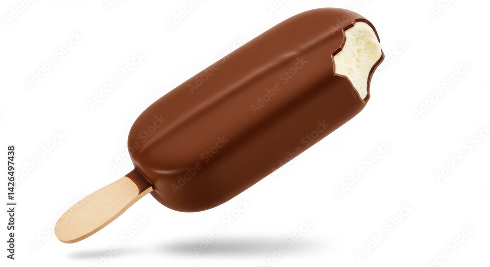 Obraz premium A chocolate covered ice cream bar with a bite taken out of it