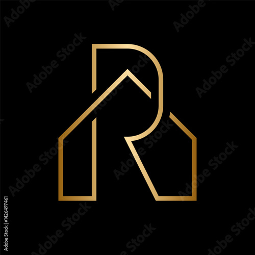 Letter R house minimalist overlapping logo design