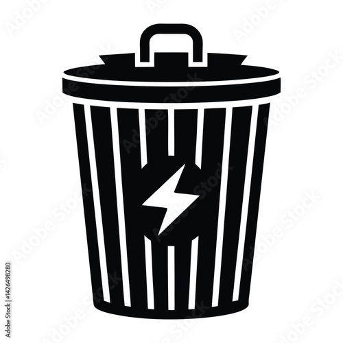 Silhouette of a recycle bin with green energy lines on white background