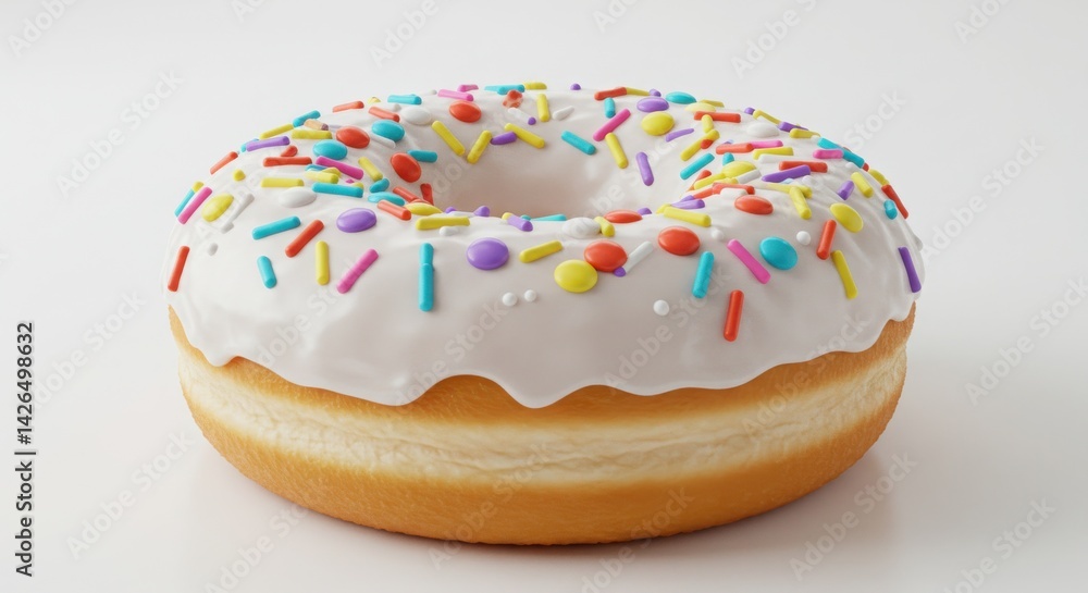 A delicious donut with white frosting and colorful sprinkles A delicious donut with white frosting and colorful sprinkles