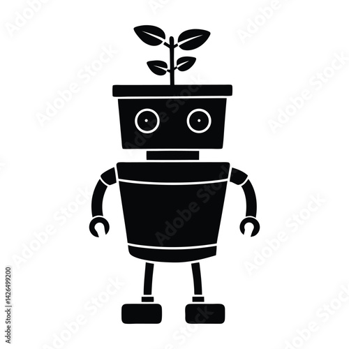 Robot plant pot on white background