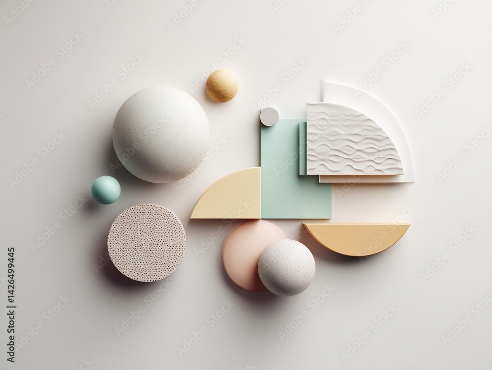 Modern geometric composition with pastel colors and subtle textured surfaces Modern geometric composition with pastel colors and subtle textured surfaces