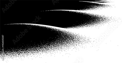 Stipple noise gradient background. Mountain landscape with sand grain. Dotted fade grunge effect. Vector abstract wavy .
