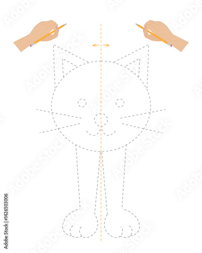 Neuropsychological exercise Cat. Circle with both hands at the same time