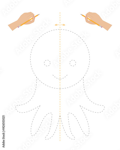 Neuropsychological exercise octopus. Circle with both hands at the same time