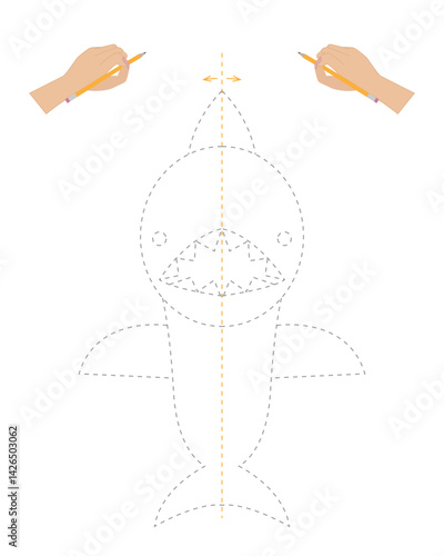 Neuropsychological exercise Shark. Circle with both hands at the same time