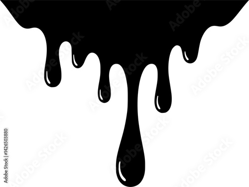 black paint dripping. Black dripping oil stain, melt drips, and liquid
