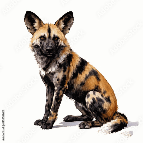 Brushstroke wilderness african wild dog isolated watercolor vector illustration svg 