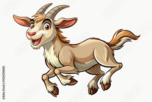 Funny Flat vector design of happy goat jumping. Domestic animal , Livestock farming, white isolated background