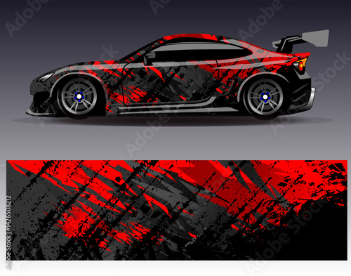 Car wrap design vector. Graphic abstract stripe racing background designs for vehicle, rally, race, adventure and car racing livery
