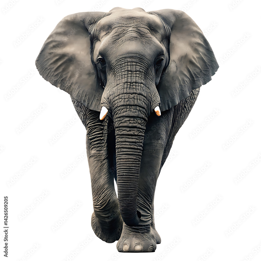 Obraz premium angry elephant running towards camera isolated on white background PNG. GENERATIVE AI