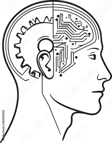 Human head silhouette with brain illustrates the organ within the head