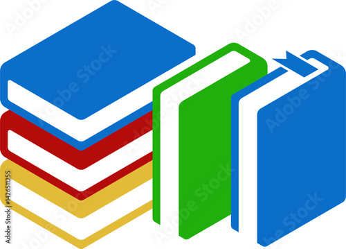 Colorful flat book in vector format. Ideal for school apps, e-learning platforms, educational websites, infographics, and children’s content design. Isolated on white.