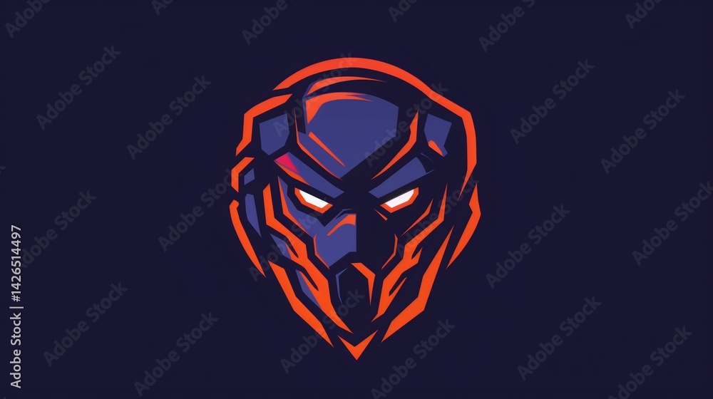 Futuristic alien warrior head emblem illustration. Robotic cyberpunk sci-fi gaming team logo. Cyber sports logotype. Gamer mascot image graphic design art. Visual storytelling