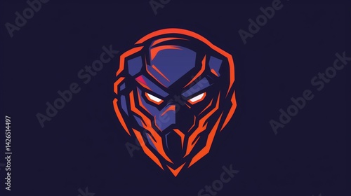 Obraz na płótnie Futuristic alien warrior head emblem illustration. Robotic cyberpunk sci-fi gaming team logo. Cyber sports logotype. Gamer mascot image graphic design art. Visual storytelling w salonie
