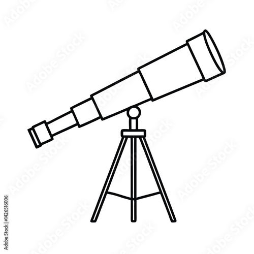Minimalist outline illustration of telescope on tripod for astronomy and science concepts
