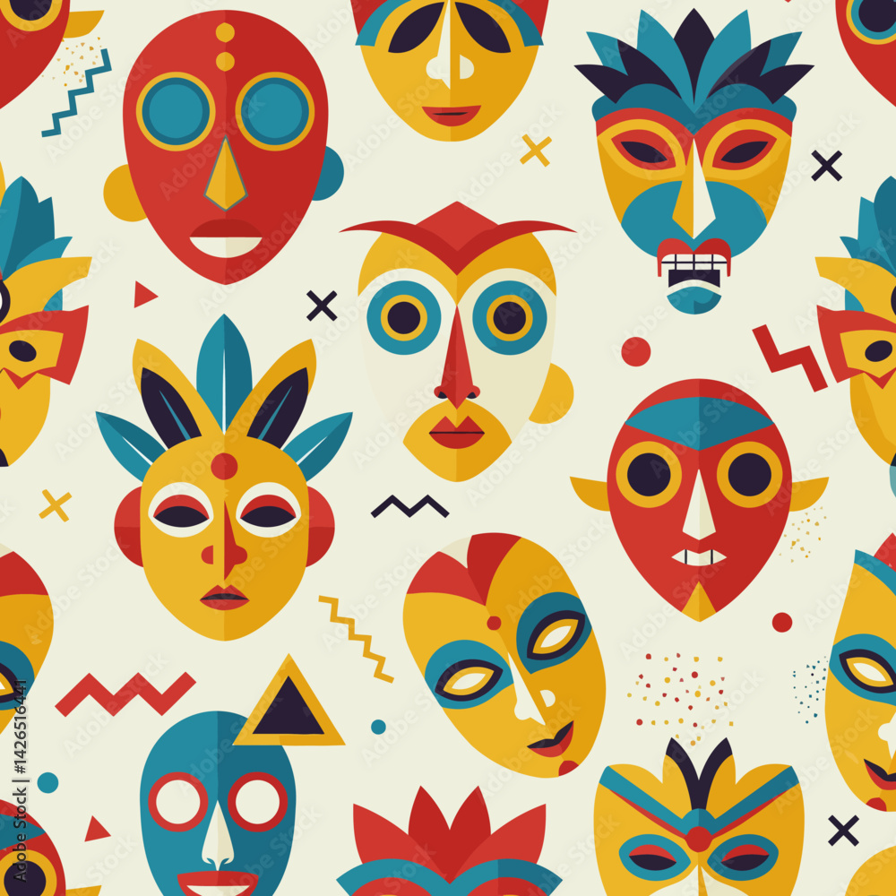 Colorful patterned tribal masks Colorful patterned tribal masks
