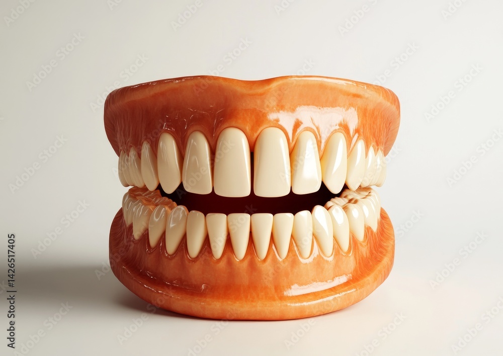 Obraz premium The oral cavity of a human, featuring healthy white teeth, is depicted in a 3D illustration of an open mouth
